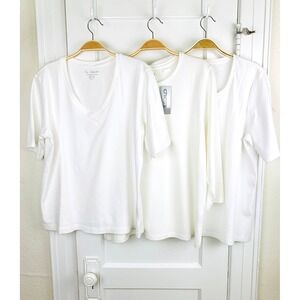 Chicos Set of 3 White Pima Cotton True Color T-Shirts SZ 3 XL V-Neck Scoop NWOT